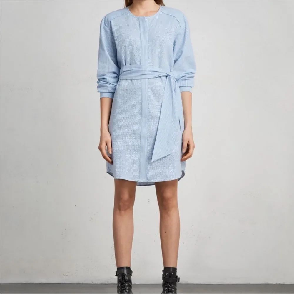 All Saints Blue striped  cotton Shirt Dress, L